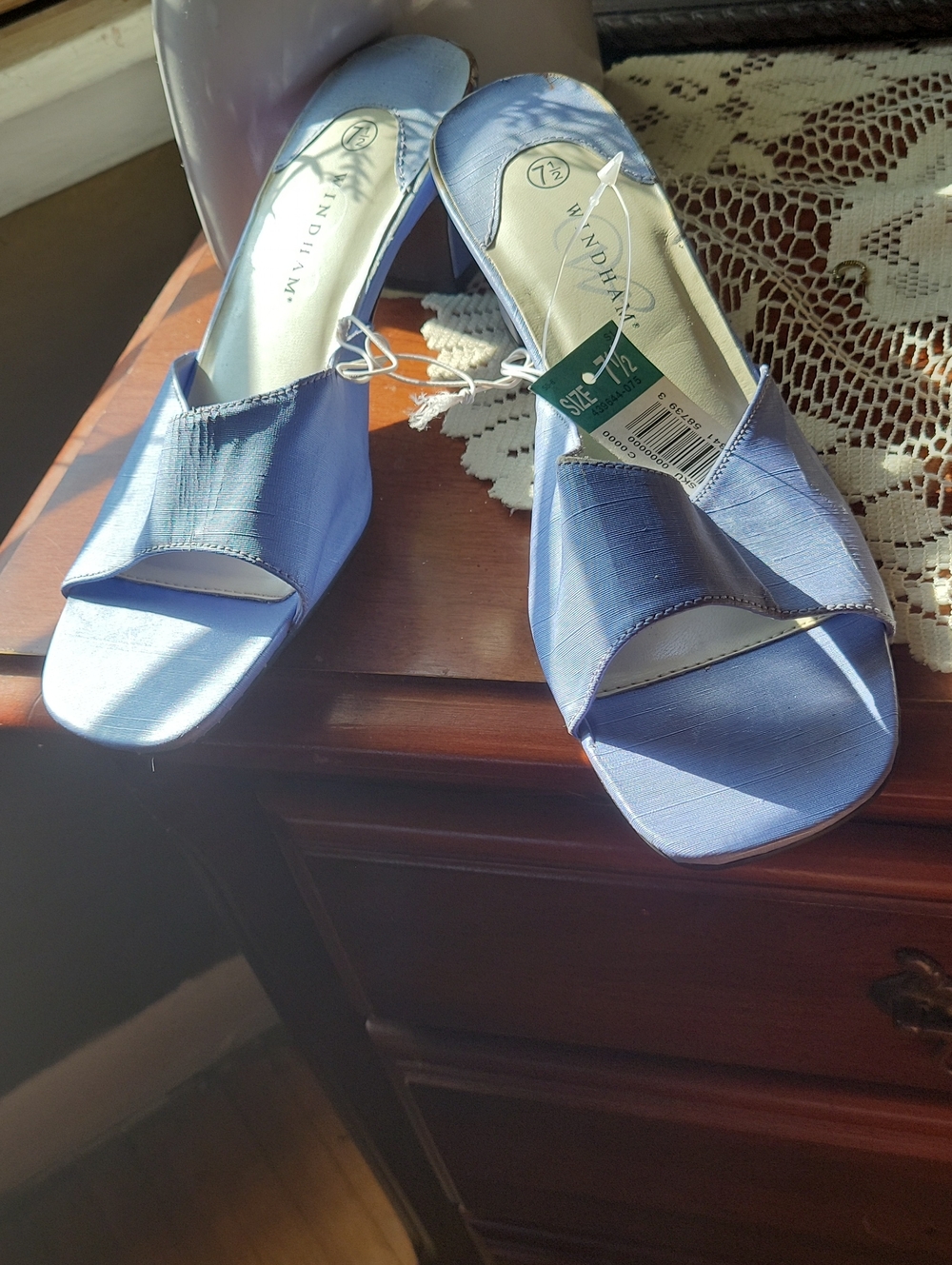 Blue Satin Open-Toe Mule Sandals